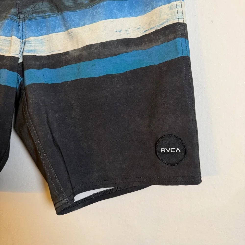 RVCA Mens 4-Way Performance Stretch Board Shorts Blue Black Striped Size 30